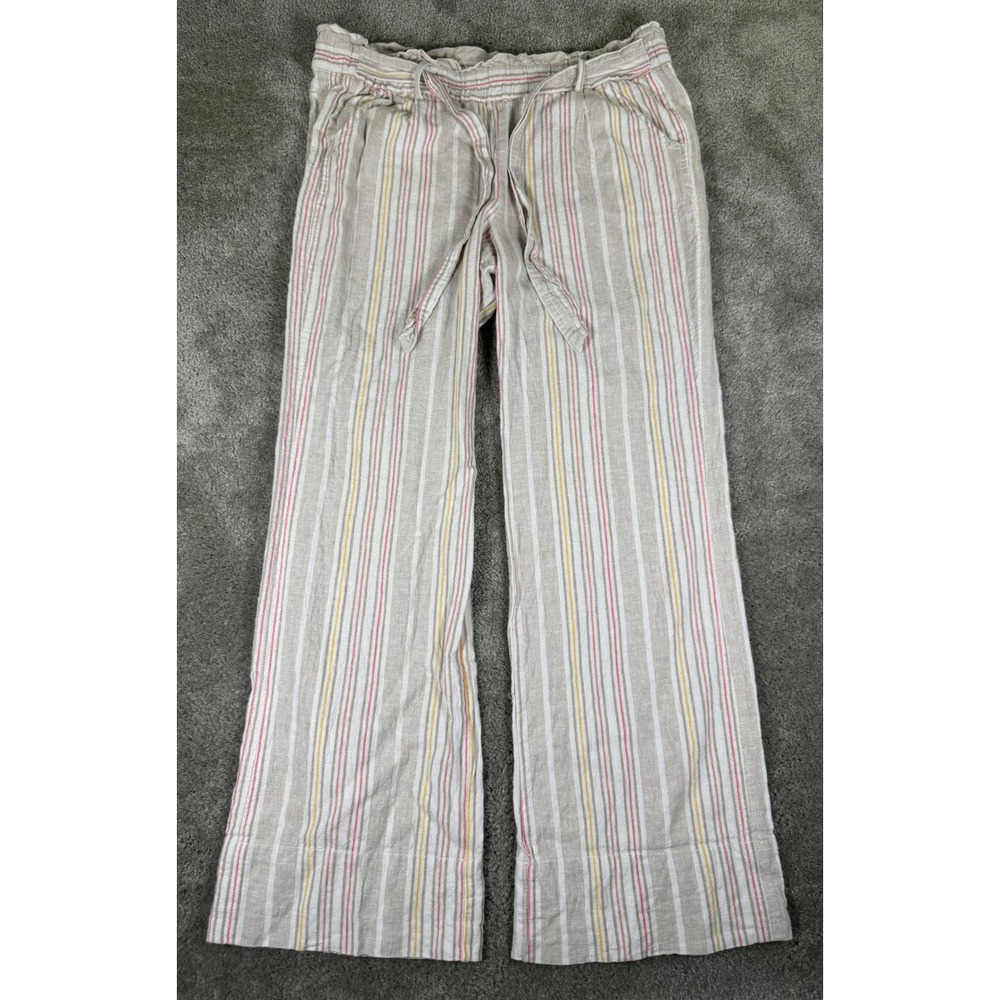 Jolt Linen Blend Wide Leg Striped Pants Tan Pink Yellow XL T25140PTJ